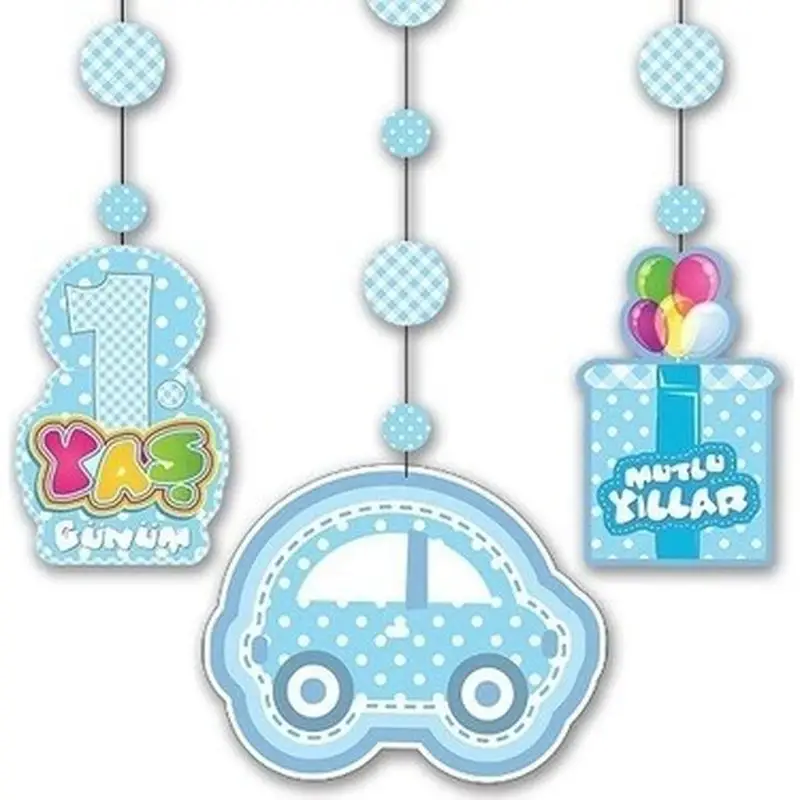 1 Yaş Temalı Asmalı İp Süs Mavi Renk 3 lü Set 12x45 cm 1 Yaş Temalı Asmalı İp Süs Mavi Renk 3 lü Set 12x45 cm