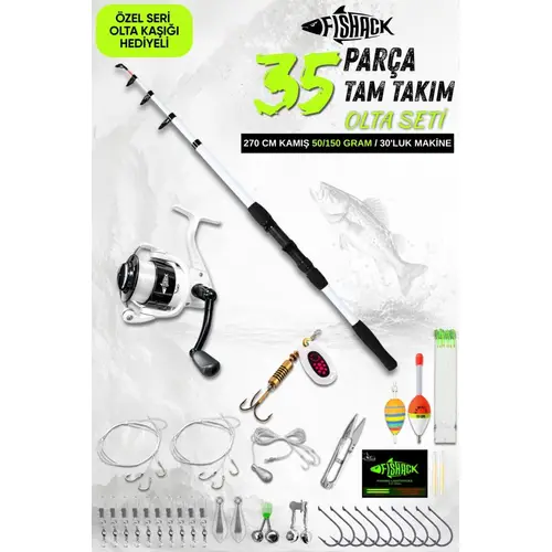35 Parça Tam Takım Olta Seti - 270cm Kamış 50-150GR / 30'luk Makine (Beyaz)
