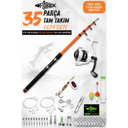 35 Parça Tam Takım Olta Seti - 270cm Kamış 50-150GR / 30'luk Makine (Turuncu)