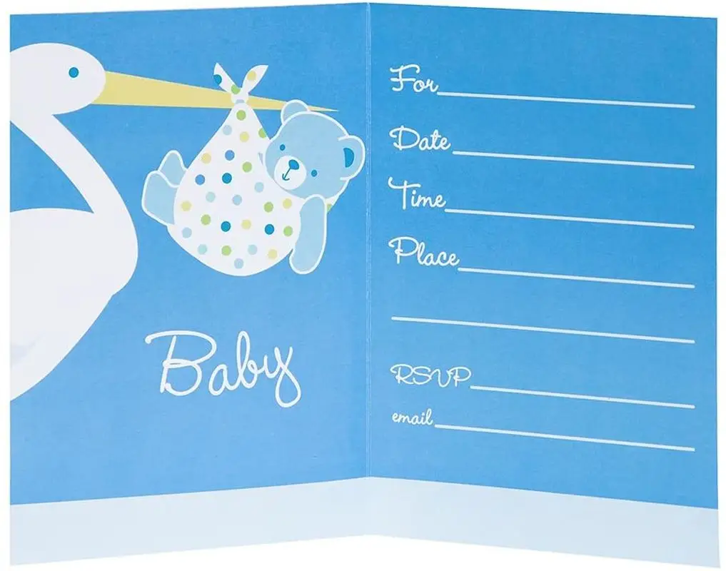 Baby Boy Stork Temalı Mavi Renk Baby Shower Davetiye 8 Adet Baby Boy Stork Temalı Mavi Renk Baby Shower Davetiye 8 Adet