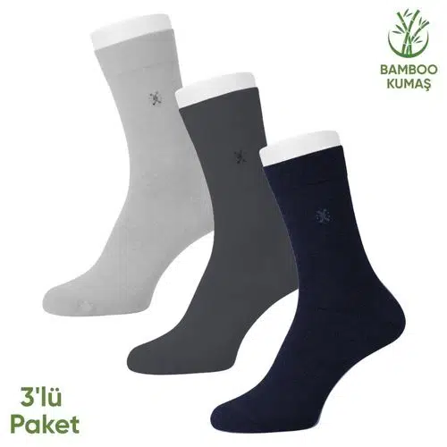 Bambu Erkek Soket Çorabı - 3 Çift - Dikişsiz - Gori -17135 - Set 3