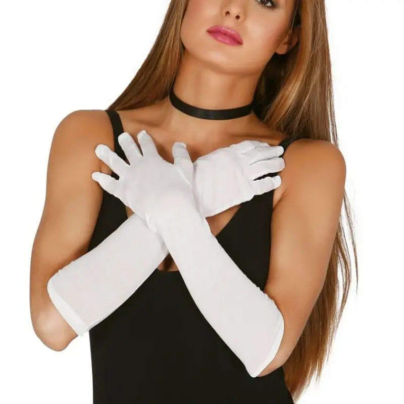 Beyaz Renk Dirseğe Kadar Uzun Kumaş Eldiven 40 cm Beyaz Renk Dirseğe Kadar Uzun Kumaş Eldiven 40 cm