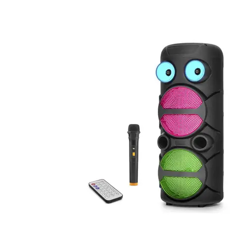 Bluetooth Hoparlör Fm Radyo 2X8 Inç Usb Tf Aux Rgb Mikrofonlu Kumandalı - Siyah JBR8809
