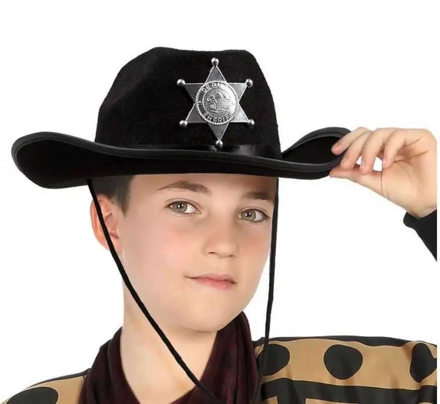 Çocuk Kovboy Şapkası Sheriff Şapkası Siyah Renk Çocuk Kovboy Şapkası Sheriff Şapkası Siyah Renk