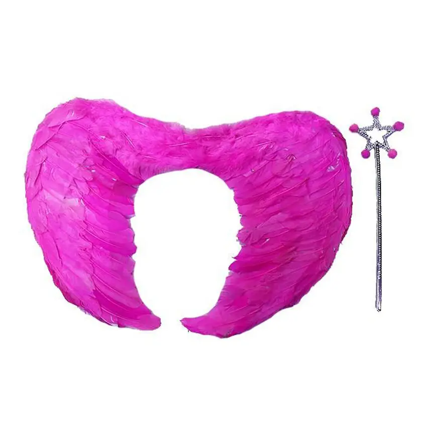 Gerçek Tüylü Katlanabilir Çocuk Pembe Melek Kanadı ve Asa Seti 40x55 cm Gerçek Tüylü Katlanabilir Çocuk Pembe Melek Kanadı ve Asa Seti 40x55 cm