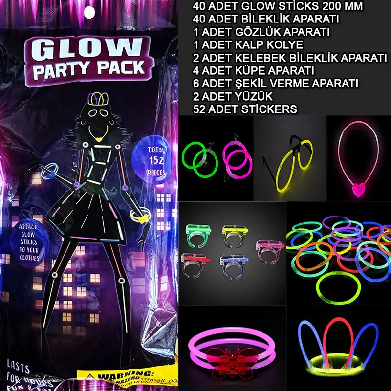 Glow Parti Seti 152 Parçalık Lüks Glow Stick Kostüm Seti Glow Parti Seti 152 Parçalık Lüks Glow Stick Kostüm Seti