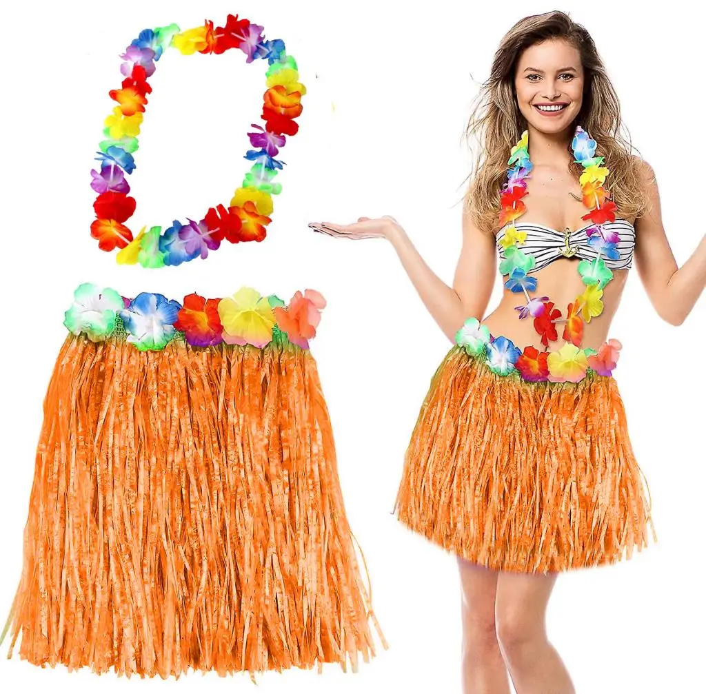 Hawaii Luau Aloha Turuncu Püsküllü 40 cm Etek ve Hawaii Kolye Seti Hawaii Luau Aloha Turuncu Püsküllü 40 cm Etek ve Hawaii Kolye Seti