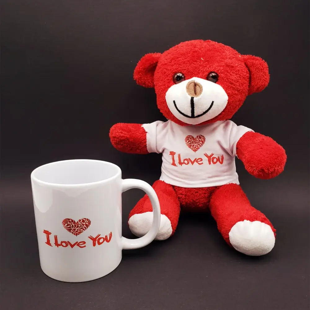 I Love You Baskılı Kupa ve Kırmızı Ayıcık Seti I Love You Baskılı Kupa ve Kırmızı Ayıcık Seti