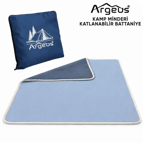 Kamp Minderi & Katlanabilir Kamp Battaniyesi - Argeus - Çadır Nakışlı - Mavi