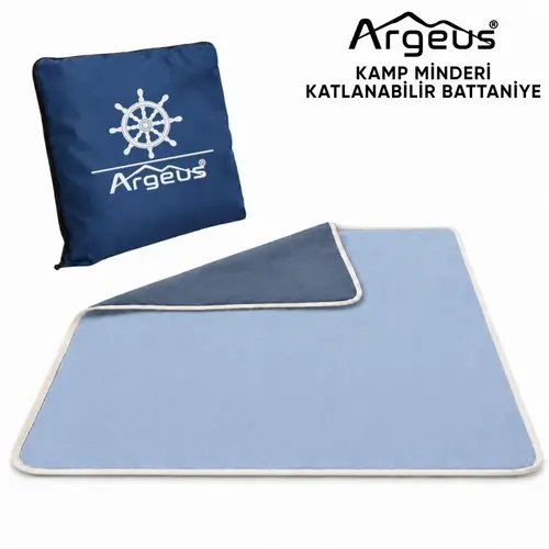 Kamp Minderi & Katlanabilir Kamp Battaniyesi - Argeus - Dümen Nakışlı - Mavi