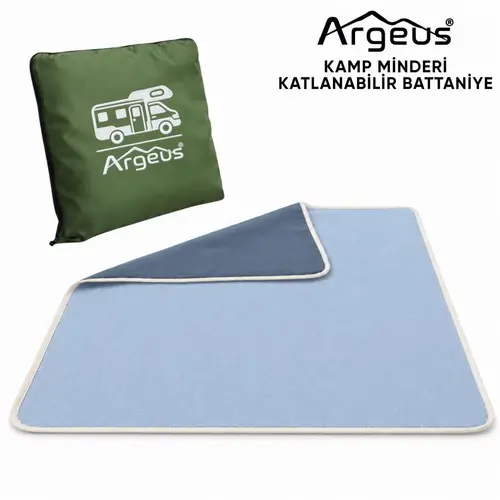 Kamp Minderi & Katlanabilir Kamp Battaniyesi - Argeus - Karavan Nakışlı - Yeşil