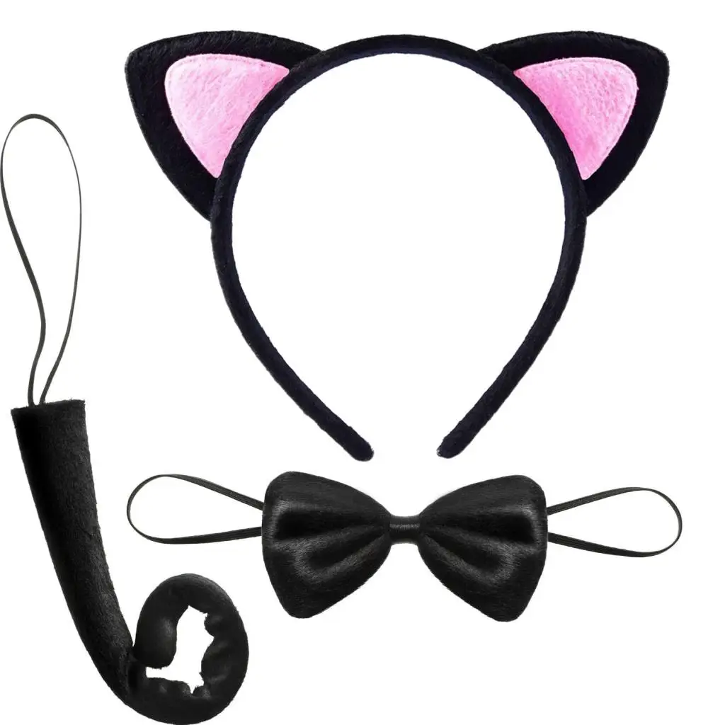 Kedi Kulak Taç Kuyruk ve Papyon 3 lü Set Çocuk Boy Pembe Renk Kedi Kulak Taç Kuyruk ve Papyon 3 lü Set Çocuk Boy Pembe Renk