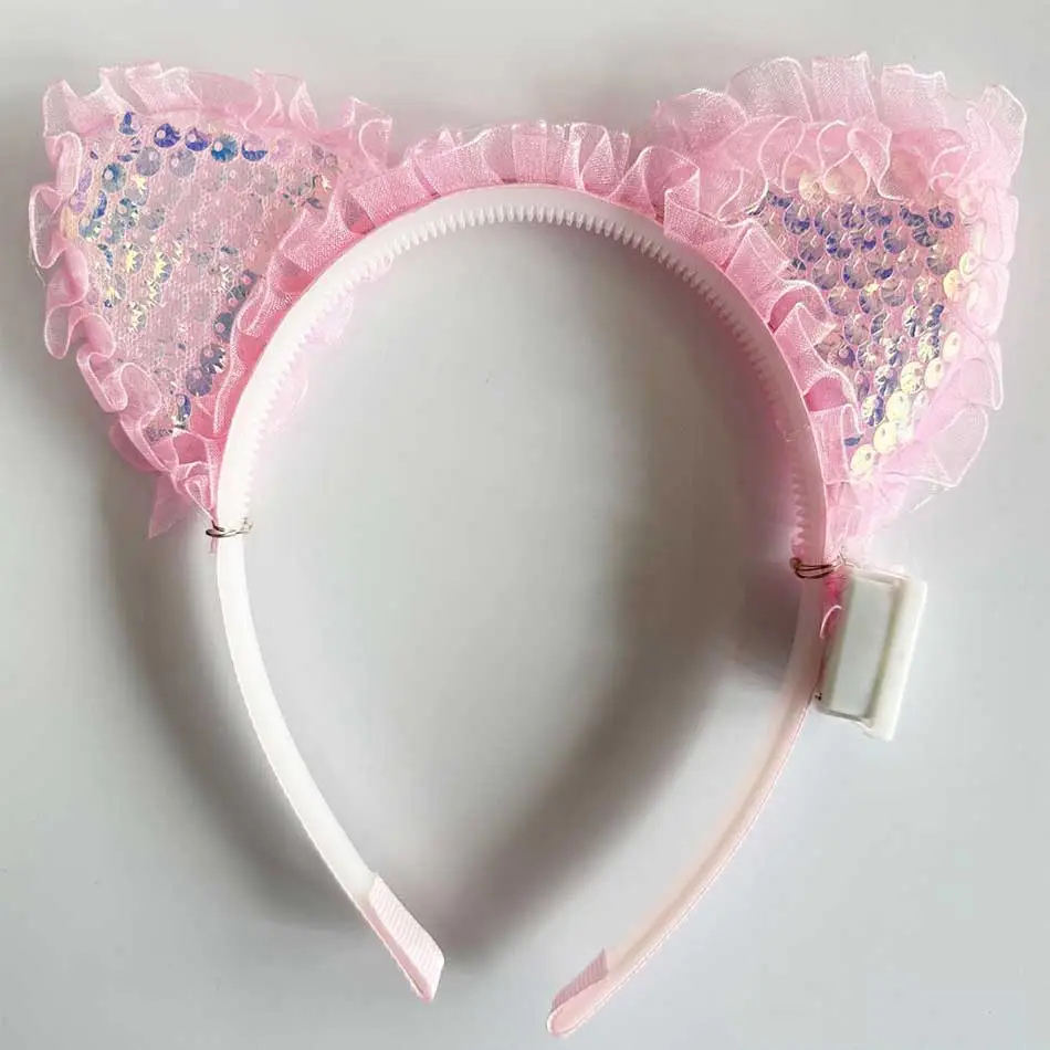 Kenarları Dantelli Pembe Pullu Payetli Led Işıklı Kedi Kulak Taç 17x19 cm Kenarları Dantelli Pembe Pullu Payetli Led Işıklı Kedi Kulak Taç 17x19 cm