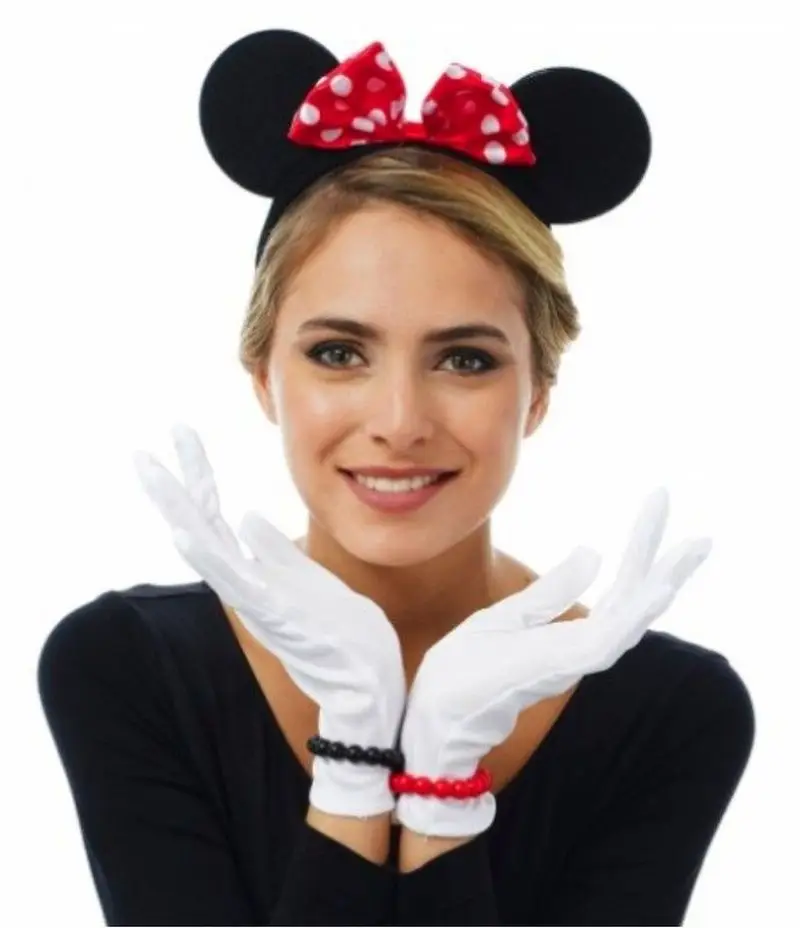 Kırmızı Fiyonklu Minnie Mouse Tacı ve Beyaz Eldiven Seti Kırmızı Fiyonklu Minnie Mouse Tacı ve Beyaz Eldiven Seti