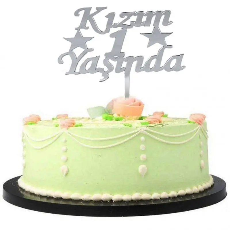 Kızım 1 Yaşında İlk Yaş Doğum Günü Partisi Pleksi Pasta Süsü Gümüş Renk Kızım 1 Yaşında İlk Yaş Doğum Günü Partisi Pleksi Pasta Süsü Gümüş Renk