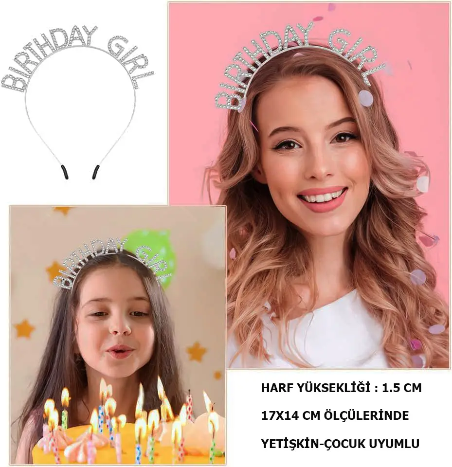 Kristal Taşlı Gümüş Birthday Girl Yazılı Doğum Günü Parti Tacı 19x11 cm Kristal Taşlı Gümüş Birthday Girl Yazılı Doğum Günü Parti Tacı 19x11 cm