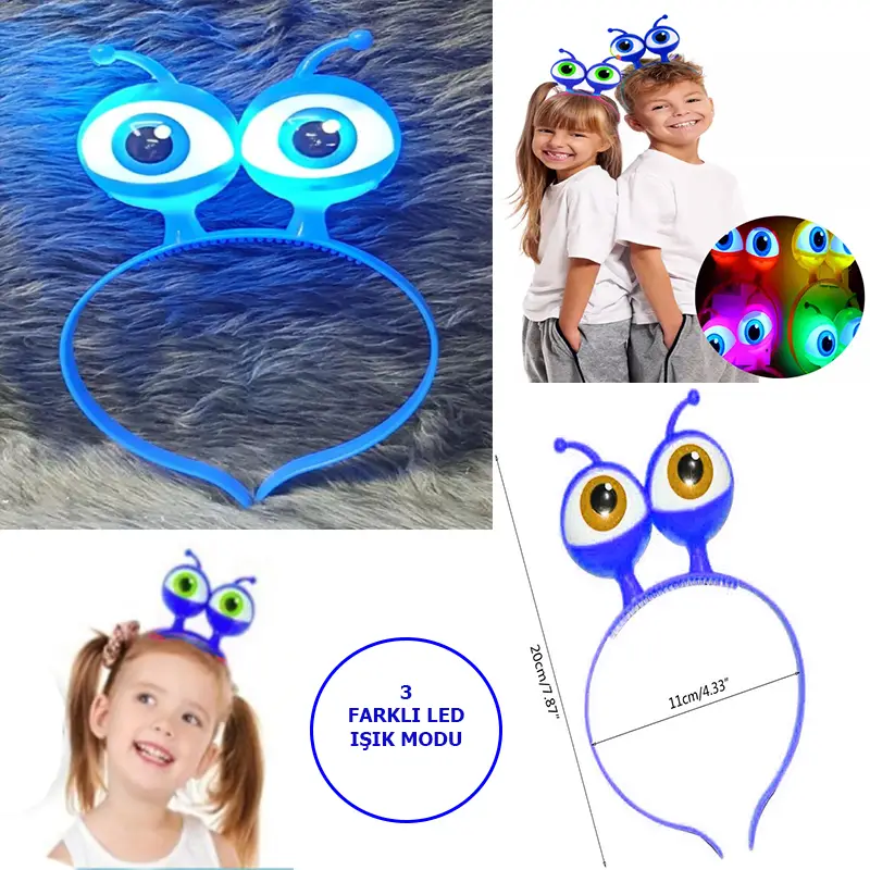 Led Işıklı & Pilli 3 Farklı Modda Yanan Uzaylı Göz Parti Tacı Mavi Renk 18x12 cm Led Işıklı & Pilli 3 Farklı Modda Yanan Uzaylı Göz Parti Tacı Mavi Renk 18x12 cm
