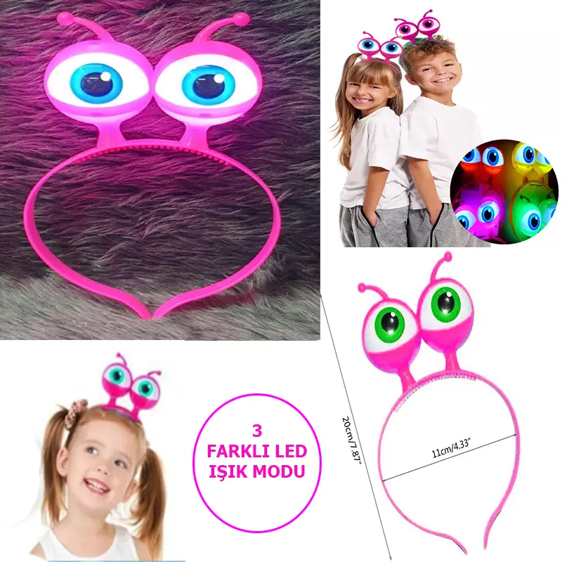 Led Işıklı & Pilli 3 Farklı Modda Yanan Uzaylı Göz Parti Tacı Pembe Renk 18x12 cm Led Işıklı & Pilli 3 Farklı Modda Yanan Uzaylı Göz Parti Tacı Pembe Renk 18x12 cm