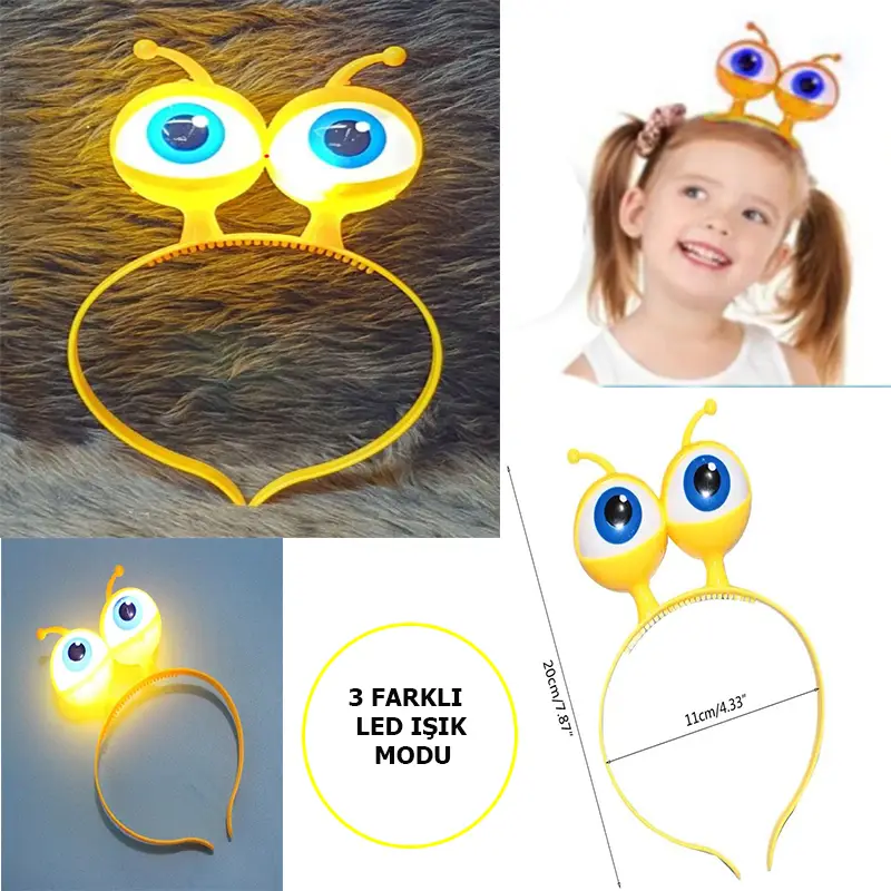 Led Işıklı & Pilli 3 Farklı Modda Yanan Uzaylı Göz Parti Tacı Sarı Renk 18x12 cm Led Işıklı & Pilli 3 Farklı Modda Yanan Uzaylı Göz Parti Tacı Sarı Renk 18x12 cm