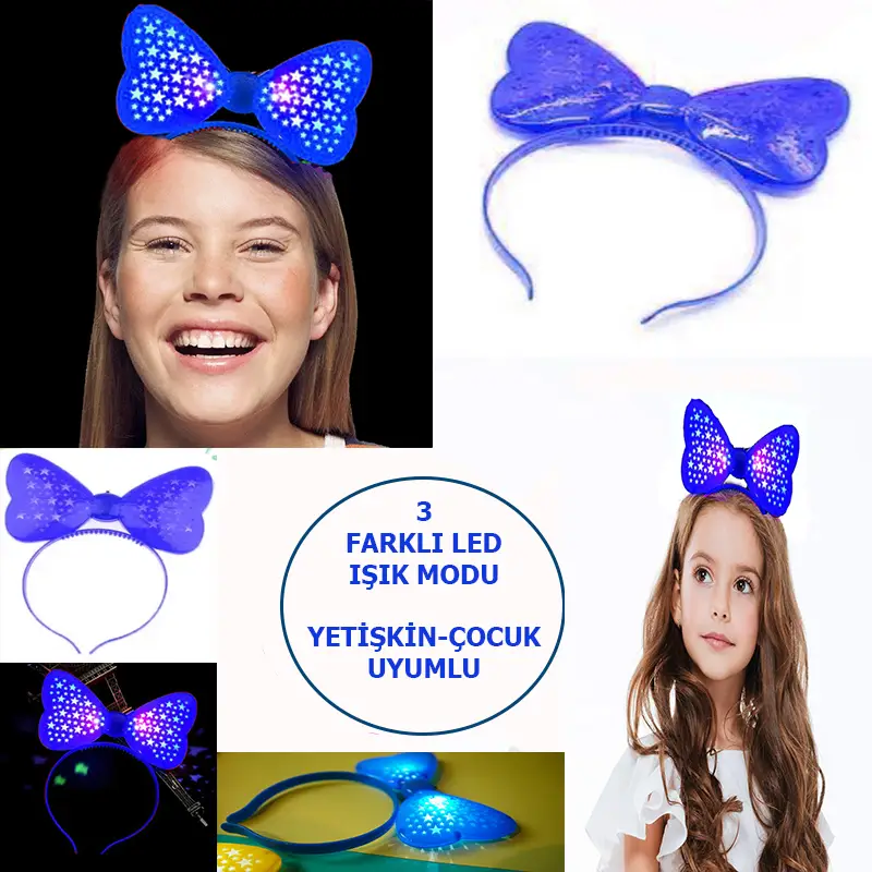 Led Işıklı & Pilli 3 Farklı Modda Yanan Yıldızlı Fiyonk Parti Tacı Mavi Renk 19x15 cm Led Işıklı & Pilli 3 Farklı Modda Yanan Yıldızlı Fiyonk Parti Tacı Mavi Renk 19x15 cm