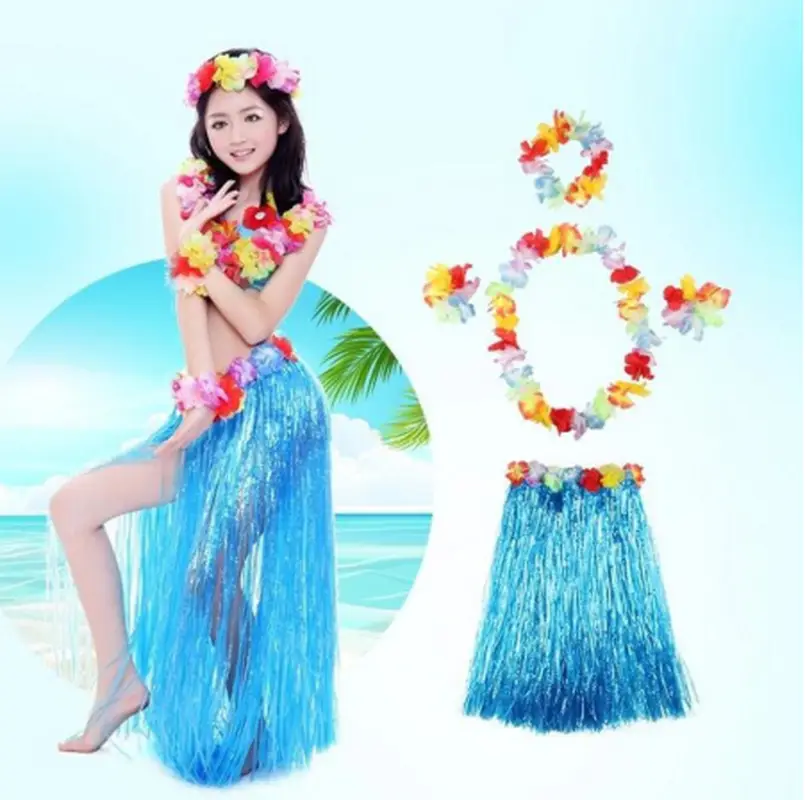 Luau Aloha Hawaii Partisi Etek Taç ve Bileklik Seti Mavi Luau Aloha Hawaii Partisi Etek Taç ve Bileklik Seti Mavi