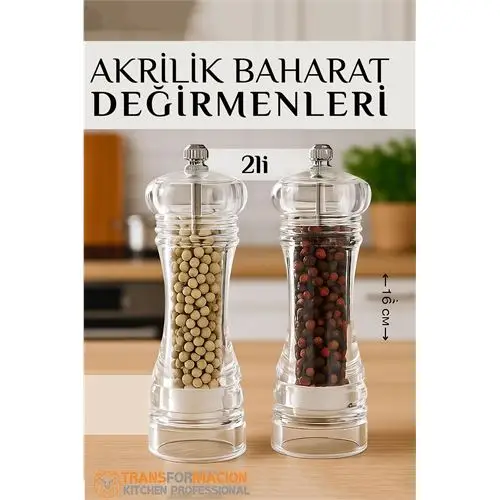 Modacar Baharat Öğütücü - Baharat Karabiber Tuz Değirmeni Ahşap Akrilik Kristal 2 li SET Modacar Baharat Öğütücü - Baharat Karabiber Tuz Değirmeni Ahşap Akrilik Kristal 2 li SET