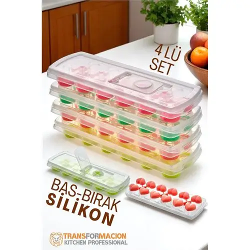 Modacar Buz Kalıbı - Bas-Bırak Kapaklı Silikon Buz Kalıbı 4 lü SET Modacar Buz Kalıbı - Bas-Bırak Kapaklı Silikon Buz Kalıbı 4 lü SET