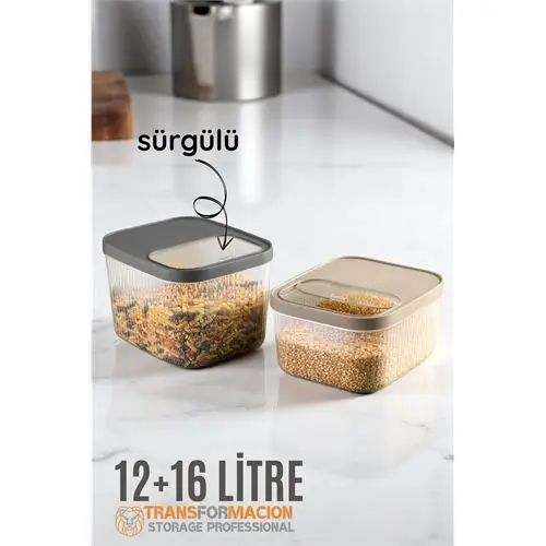 Modacar Erzak Bakliyat Kutusu Sürgülü Kapak Saklama Kabı 12 ve 16 Litre 2 li Modacar Erzak Bakliyat Kutusu Sürgülü Kapak Saklama Kabı 12 ve 16 Litre 2 li