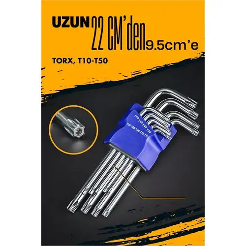 Modacar Uzun Torx Anahtar Seti Yıldız Alyan Seti - Torx Allen Anahtarı 9 Parça Modacar Uzun Torx Anahtar Seti Yıldız Alyan Seti - Torx Allen Anahtarı 9 Parça