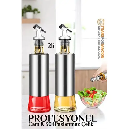 Modacar Yağ Sirke Şişesi Yağlık 304 Çelik ve Borosilikat Cam 2 li SET Modacar Yağ Sirke Şişesi Yağlık 304 Çelik ve Borosilikat Cam 2 li SET