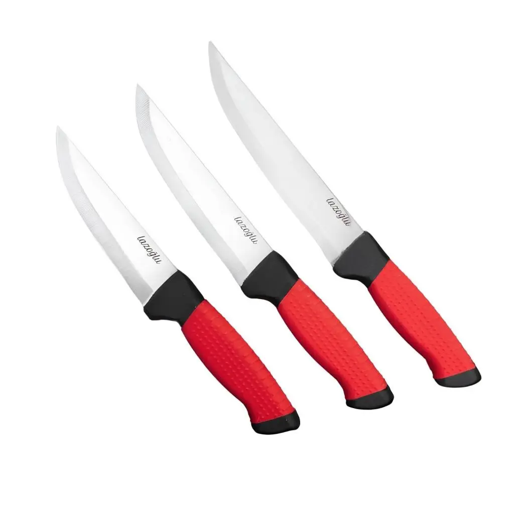 Mutfak Bıçağı - Lazoğlu - 3`lü Set - El Yapımı - Kesme - Doğrama - Silikon Saplı Mutfak Bıçağı - Lazoğlu - 3`lü Set - El Yapımı - Kesme - Doğrama - Silikon Saplı