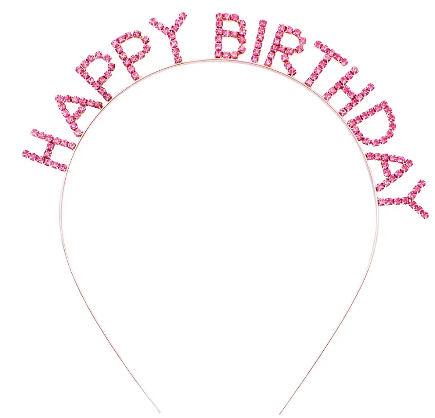 Pembe Renk Kristal Taşlı Gold Renk Kaplama Happy Birthday Taç 16x17 cm Pembe Renk Kristal Taşlı Gold Renk Kaplama Happy Birthday Taç 16x17 cm