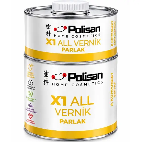Polisan X1 All Su Geçirmez Şeffaf Vernik Parlak 0.60 Kg