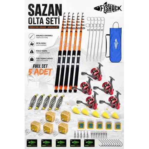 Profesyonel 5'li Sazan Olta Takımı - 3.60MT- Kırılmaz Kamış Metal