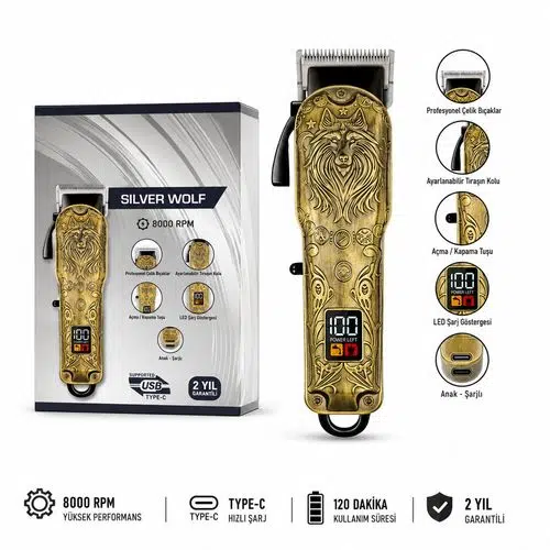 Profesyonel Saç ve Sakal Tıraş Makinesi – 8000 RPM, LED Ekranlı, Type-C Şarjlı MR-6600