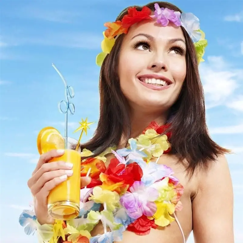 Rengarenk Hawaii Kolye Taç Bileklik Seti 4 Parça Rengarenk Hawaii Kolye Taç Bileklik Seti 4 Parça
