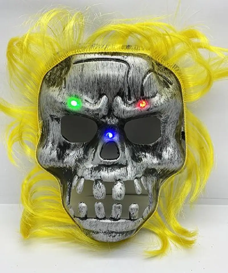 Sarı Saçlı Led Işıklı Kuru Kafa İskelet Korku Maskesi 22x25 cm Sarı Saçlı Led Işıklı Kuru Kafa İskelet Korku Maskesi 22x25 cm