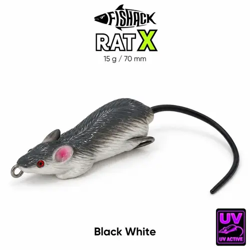 Silikon Fare - 15g 70mm - Fishack RatX - UV Boyalı - Black White