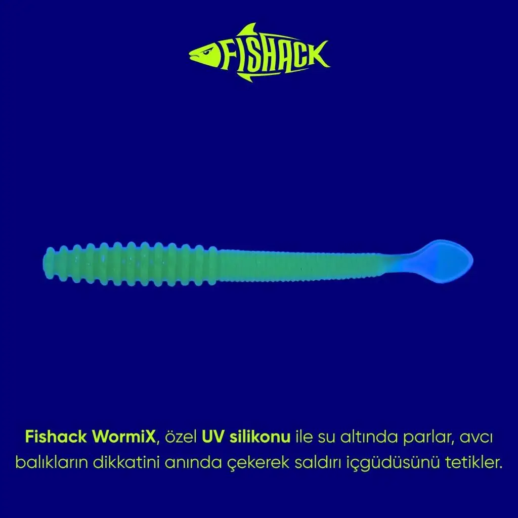 Silikon Sahte Kurt Yem - 2,2g 87mm - Fishack Wormix - UV Boyalı - Fluo Green Silikon Sahte Kurt Yem - 2,2g 87mm - Fishack Wormix - UV Boyalı - Fluo Green
