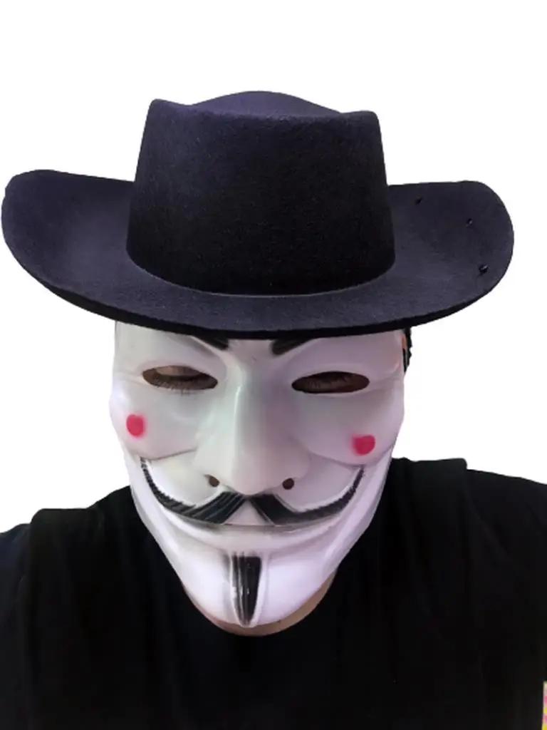 Siyah Renkli Delikli Çocuk Boy Vendetta Şapkası ve Vendetta Maskesi Siyah Renkli Delikli Çocuk Boy Vendetta Şapkası ve Vendetta Maskesi