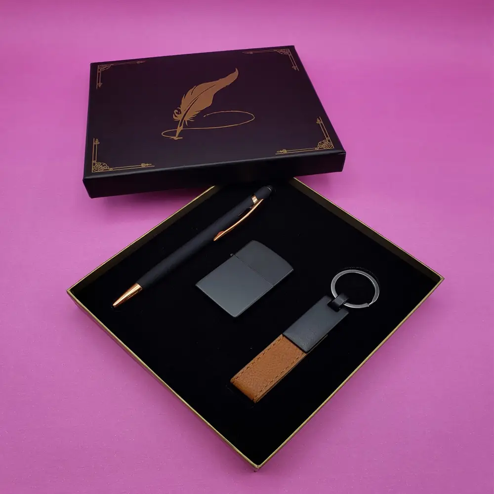 Siyah Rubber Kalem Çakmak Ve Anahtarlık Set Siyah Rubber Kalem Çakmak Ve Anahtarlık Set