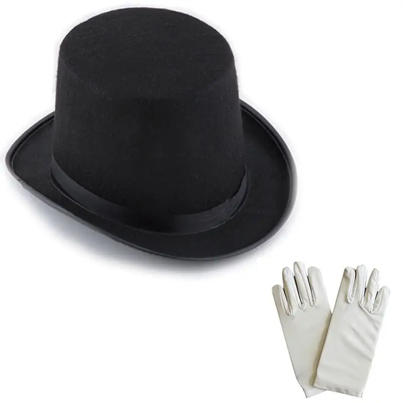 Siyah Sihirbaz Fötr Şapka 15 cm - 1 Çift Beyaz Sihirbaz Eldiveni - Yetişkin Boy Siyah Sihirbaz Fötr Şapka 15 cm - 1 Çift Beyaz Sihirbaz Eldiveni - Yetişkin Boy