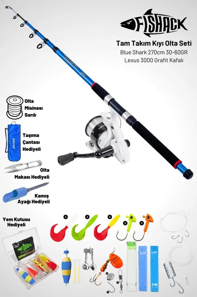 Tam Takım Kıyı Olta Seti - 270cm Kamış 30-60GR / 3000`lik Lexus Olta Makinesi - Taşıma Çantalı Tam Takım Kıyı Olta Seti - 270cm Kamış 30-60GR / 3000`lik Lexus Olta Makinesi - Taşıma Çantalı