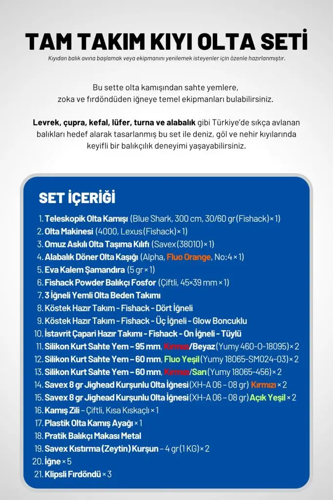 Tam Takım Kıyı Olta Seti - 300cm Kamış 30-60GR / 4000`lik Lexus Olta Makinesi - Taşıma Çantalı Tam Takım Kıyı Olta Seti - 300cm Kamış 30-60GR / 4000`lik Lexus Olta Makinesi - Taşıma Çantalı