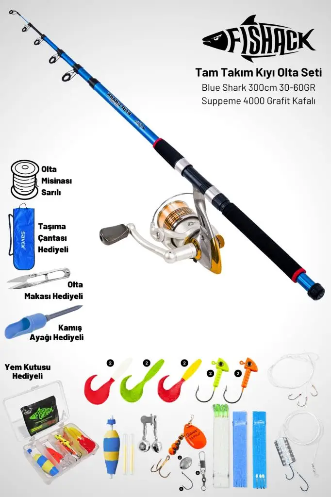Tam Takım Kıyı Olta Seti - 300cm Kamış 30-60GR / 4000`lik Suppeme Olta Makinesi - Taşıma Çantalı Tam Takım Kıyı Olta Seti - 300cm Kamış 30-60GR / 4000`lik Suppeme Olta Makinesi - Taşıma Çantalı