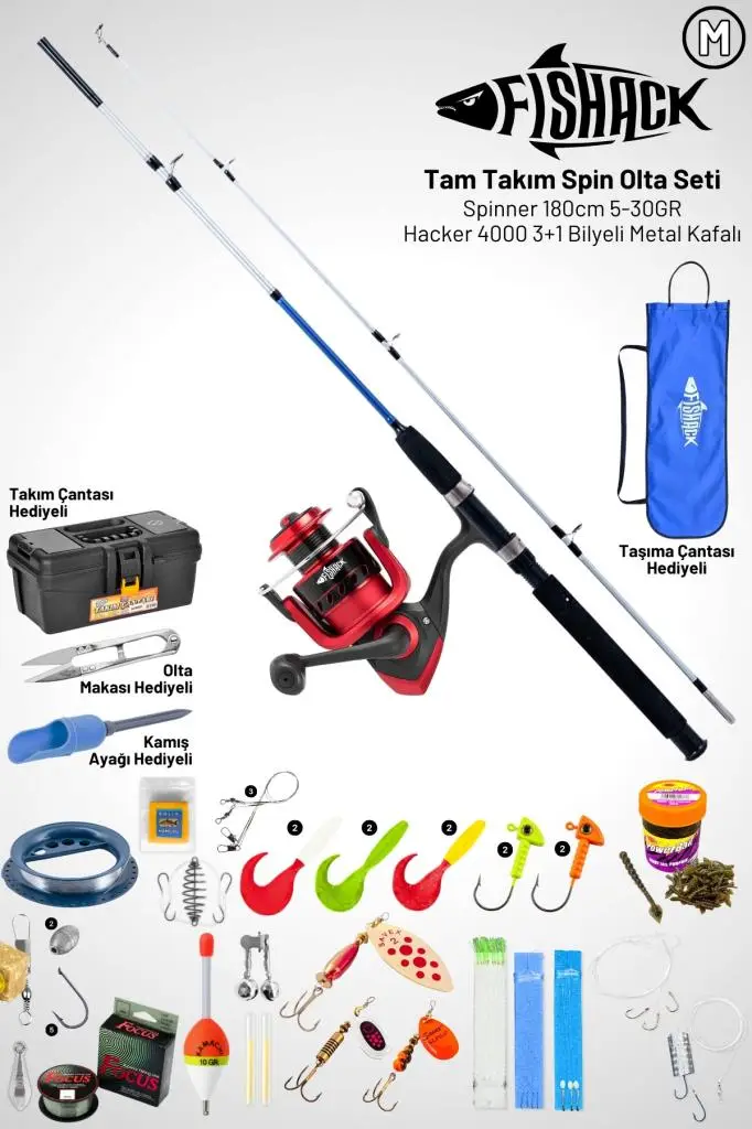 Tam Takım Spin Olta Seti - 180cm Kamış 5-30GR / 4000`lik 3+1BB Makine - M - At-Çek Olta Takımı Tam Takım Spin Olta Seti - 180cm Kamış 5-30GR / 4000`lik 3+1BB Makine - M - At-Çek Olta Takımı