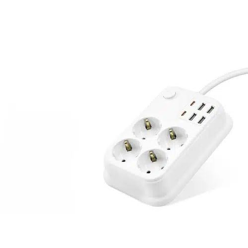 Topraklı Termal Akım Korumalı Uzatma Kablosu Anahtarlı 4 Priz 4 Usb 2 Type-C 2 M Beyaz SH4629