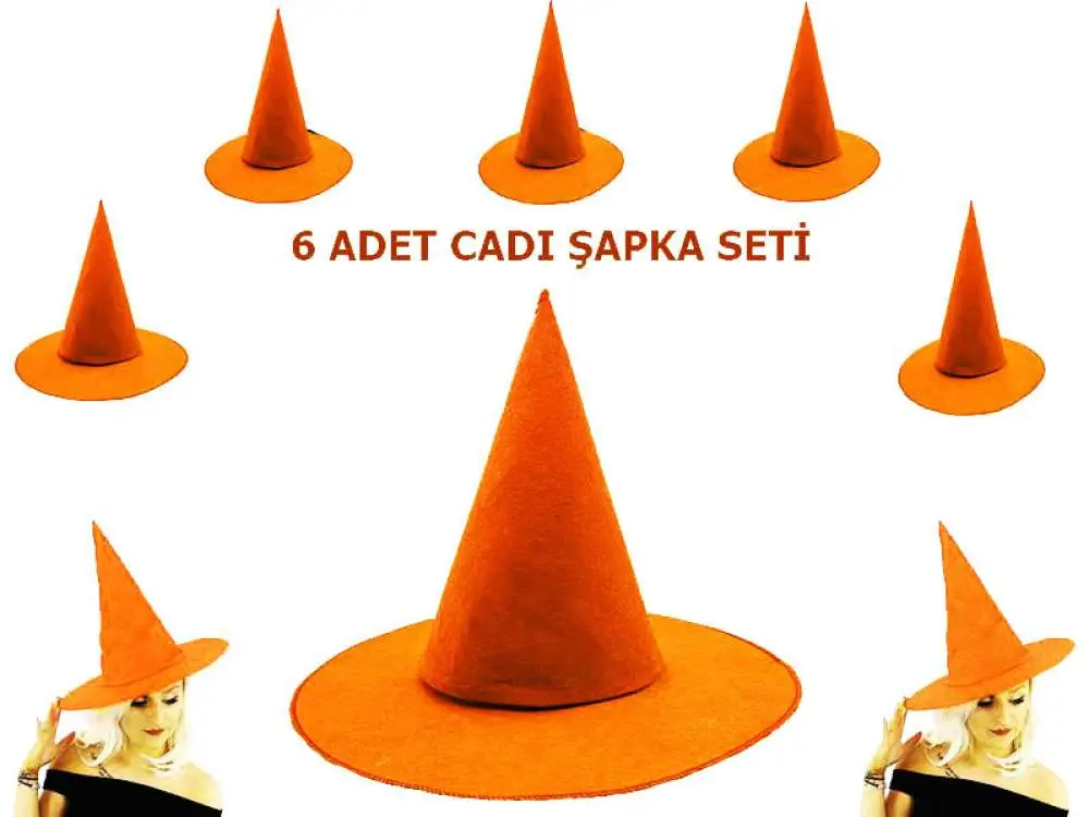 Turuncu Renk Keçe Cadı Şapkası Yetişkin Çocuk Uyumlu 6 Adet Turuncu Renk Keçe Cadı Şapkası Yetişkin Çocuk Uyumlu 6 Adet