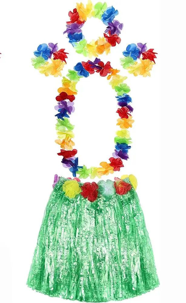 Yetişkin ve Çocuk Uyumlu Luau Aloha Hawaii Yeşil Etek ve Renkli Kolye Taç 2 Adet Bileklik Seti Yetişkin ve Çocuk Uyumlu Luau Aloha Hawaii Yeşil Etek ve Renkli Kolye Taç 2 Adet Bileklik Seti