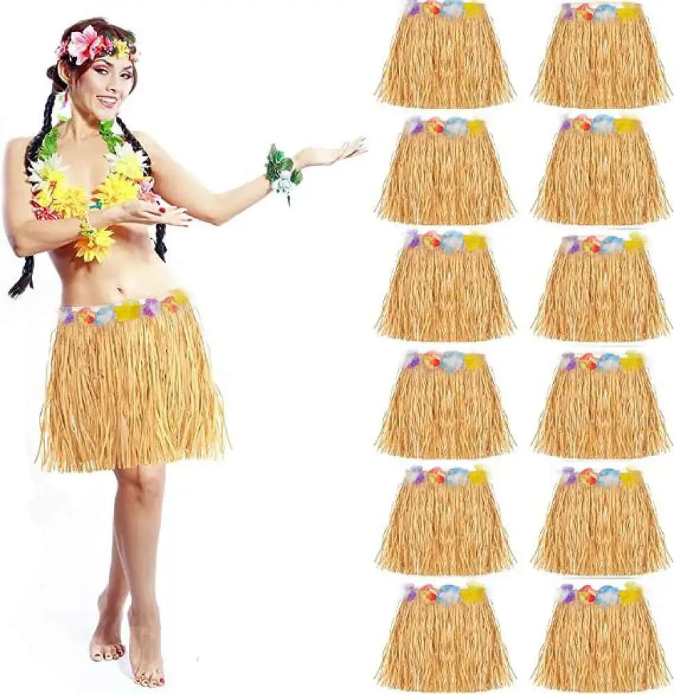 Yetişkin ve Çocuk Uyumlu Saman Renk Hawaii Luau Hula Etek 40 cm 12 Adet Yetişkin ve Çocuk Uyumlu Saman Renk Hawaii Luau Hula Etek 40 cm 12 Adet